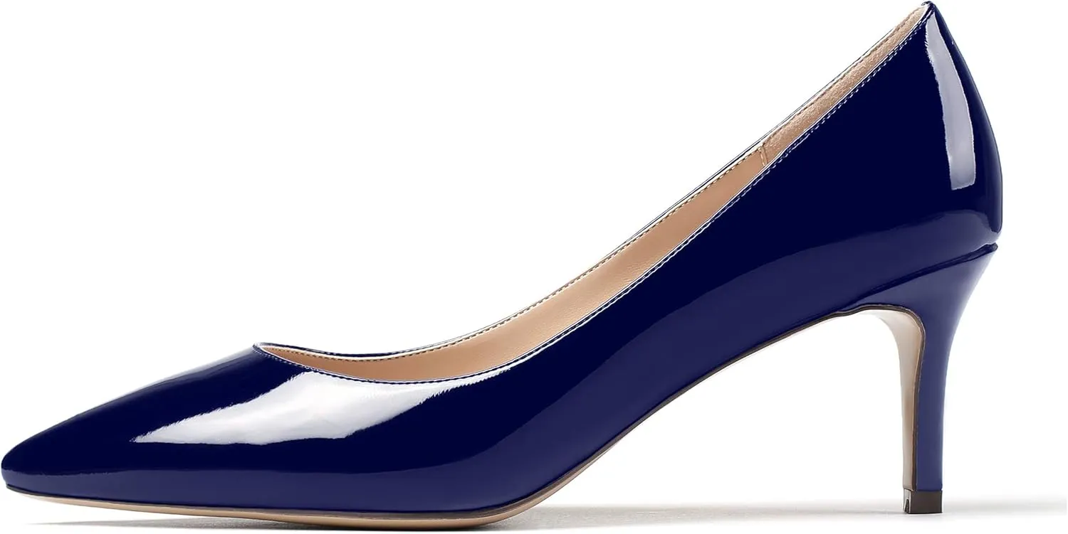 Mettesally Women's Kitten Heel Pumps Pointed Toe Slip On Classic Mid Heels Pumps Part Wedding Dress Shoes