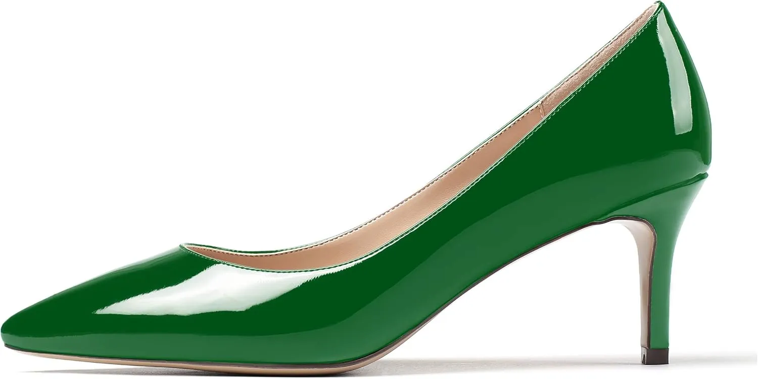 Mettesally Women's Kitten Heel Pumps Pointed Toe Slip On Classic Mid Heels Pumps Part Wedding Dress Shoes