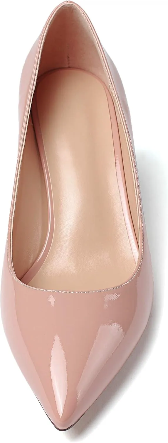 Mettesally Women's Kitten Heel Pumps Pointed Toe Slip On Classic Mid Heels Pumps Part Wedding Dress Shoes