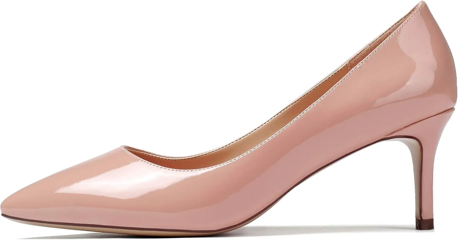 Mettesally Women's Kitten Heel Pumps Pointed Toe Slip On Classic Mid Heels Pumps Part Wedding Dress Shoes