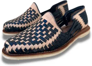 Mexico en la Piel Leather Shoes for Men, Checkered Braided Handmade Loafer Sandals