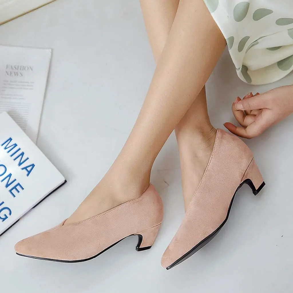 MIOKE Women's Classic Pointed Toe Comfy Kitten Low Heel Pumps Slip On Suede Daily Office Work Dress Shoes