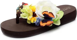 MIOKE Women's Flower Flat Platform Flipflops Bohemia Butterfly Summer Comfort Nonslip Beach Thong Sandals