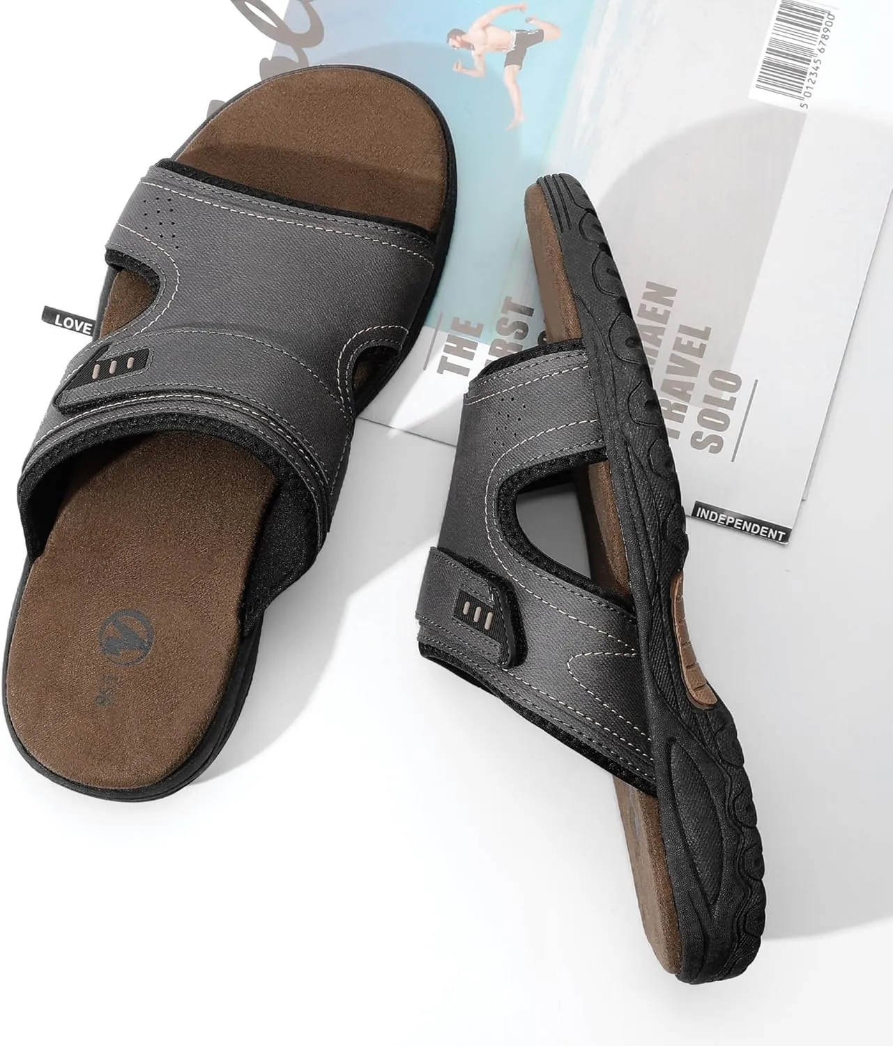 MIXIN Mens Slide Sandals Casual Slip On Beach Sandals with Adjustable Strap for Summer