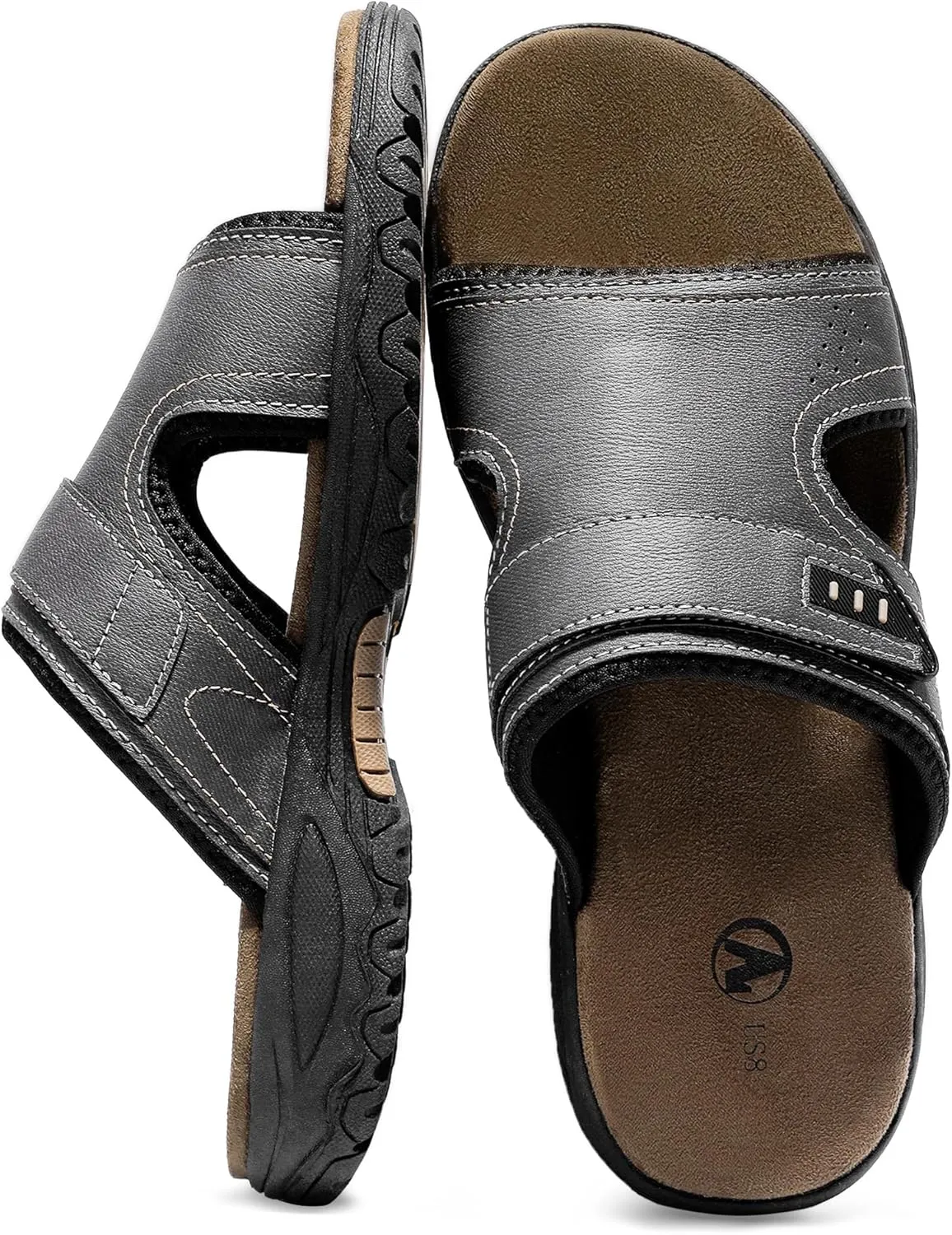 MIXIN Mens Slide Sandals Casual Slip On Beach Sandals with Adjustable Strap for Summer