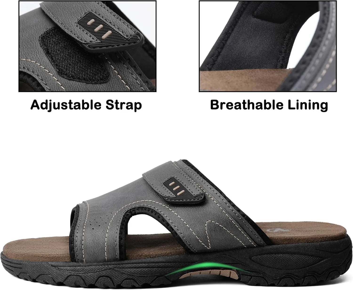 MIXIN Mens Slide Sandals Casual Slip On Beach Sandals with Adjustable Strap for Summer