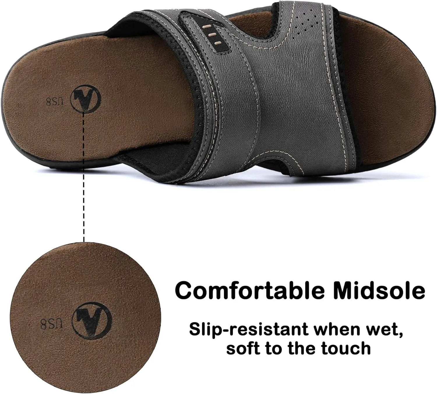 MIXIN Mens Slide Sandals Casual Slip On Beach Sandals with Adjustable Strap for Summer