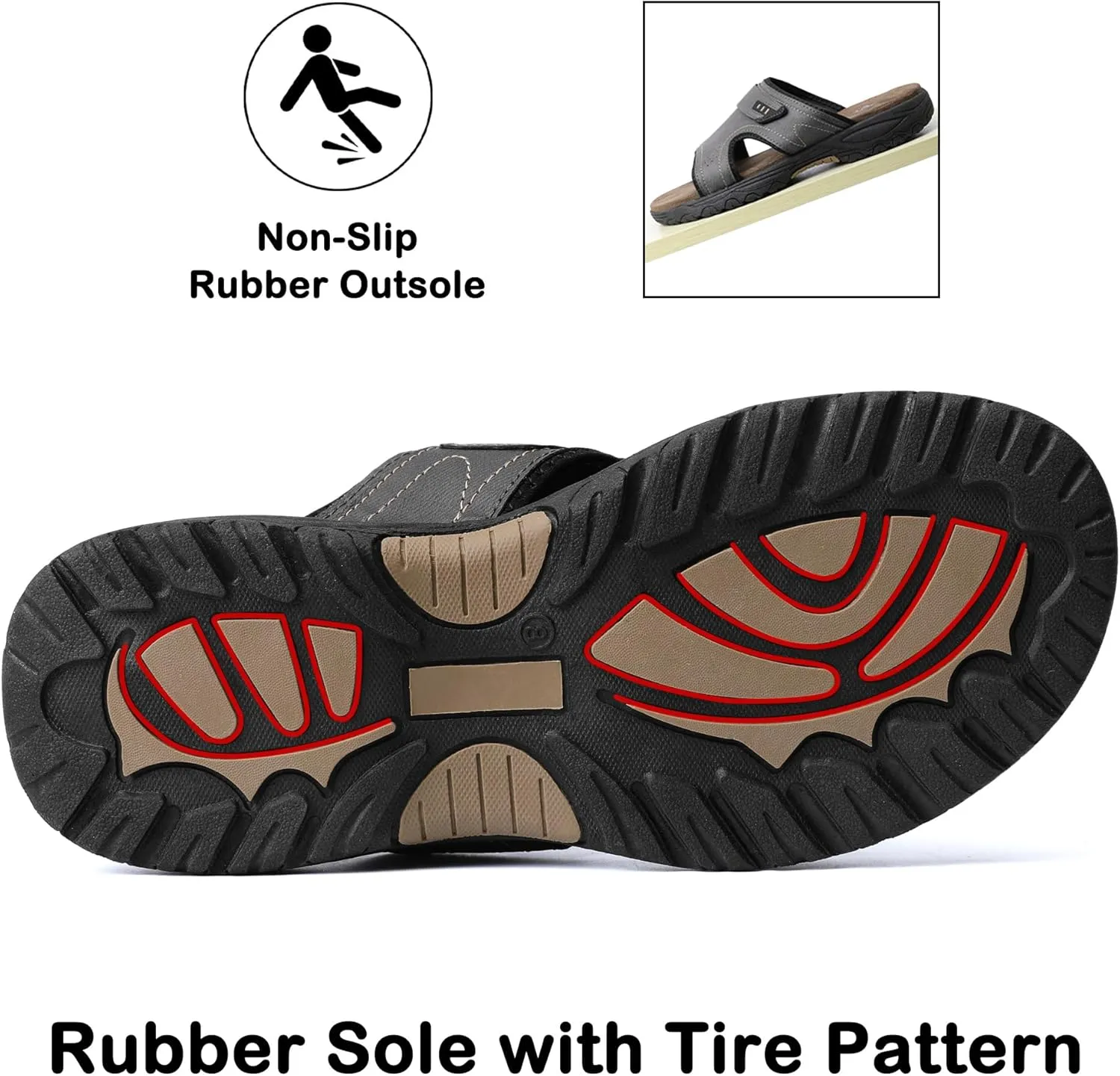 MIXIN Mens Slide Sandals Casual Slip On Beach Sandals with Adjustable Strap for Summer