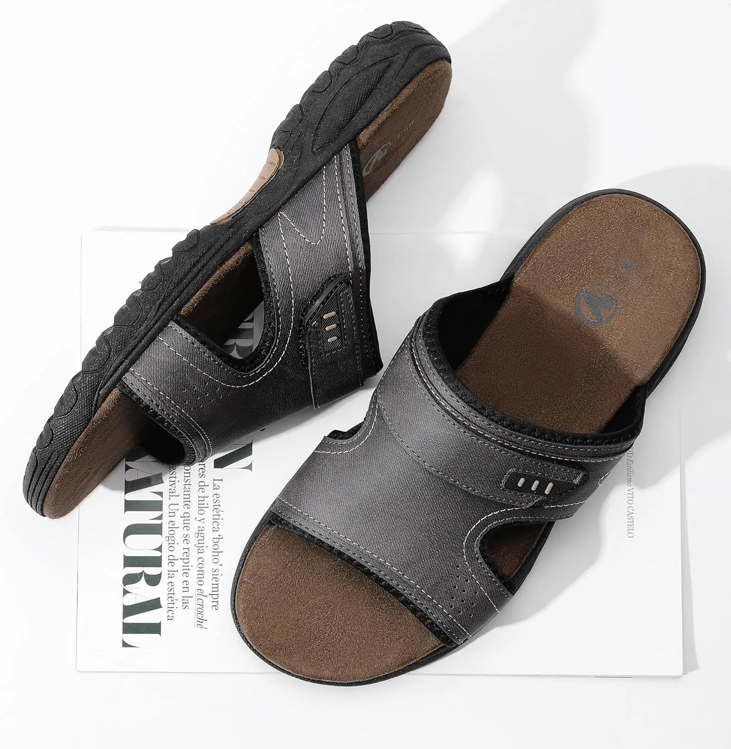 MIXIN Mens Slide Sandals Casual Slip On Beach Sandals with Adjustable Strap for Summer
