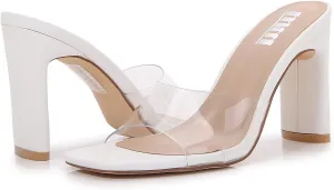 mm Women Muti Style Single braided and Transparent Strap High 4 inch Chunky Heeled Open Toe Sandals