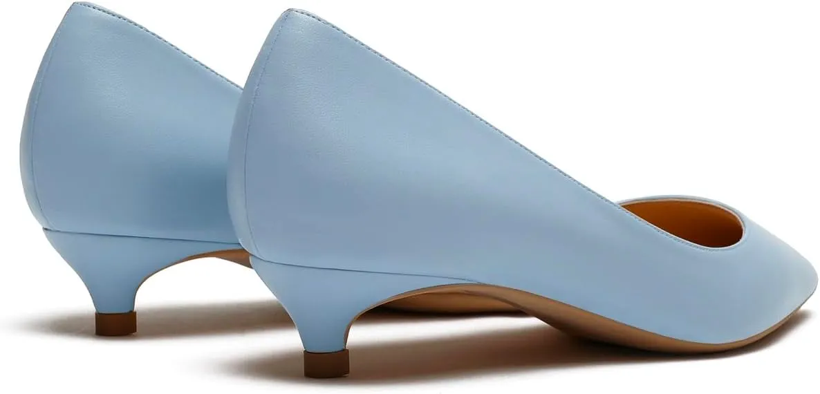 MOOMMO Low Kitten Heel Pumps for Women Pointed Toe Satin Dress Shoes Slip On 1 Inch Low Heel Work Pumps Comfy Basic Casual Office Evening Party Bridal Pump Shoes 4-13 M US