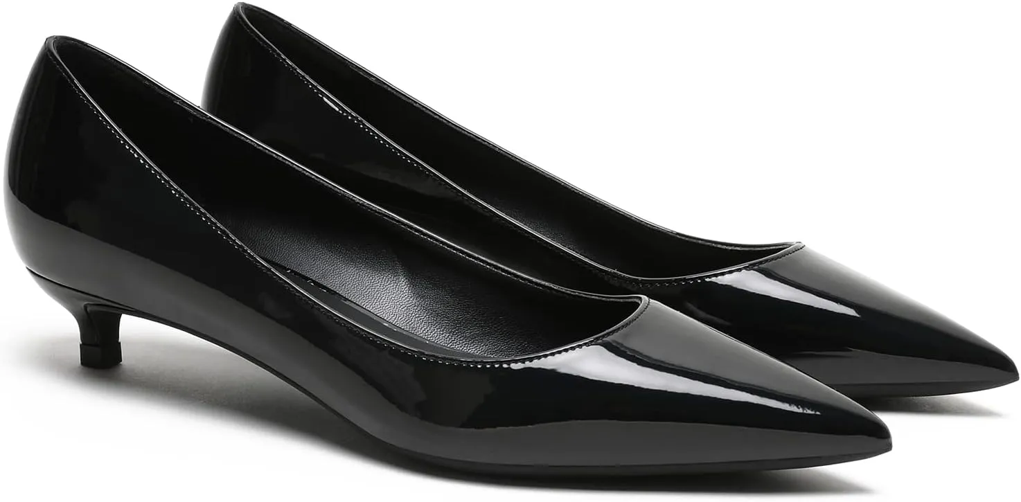 MOOMMO Low Kitten Heel Pumps for Women Pointed Toe Satin Dress Shoes Slip On 1 Inch Low Heel Work Pumps Comfy Basic Casual Office Evening Party Bridal Pump Shoes 4-13 M US