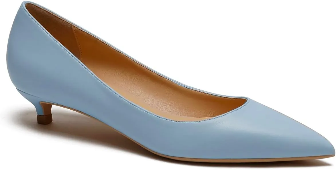 MOOMMO Low Kitten Heel Pumps for Women Pointed Toe Satin Dress Shoes Slip On 1 Inch Low Heel Work Pumps Comfy Basic Casual Office Evening Party Bridal Pump Shoes 4-13 M US