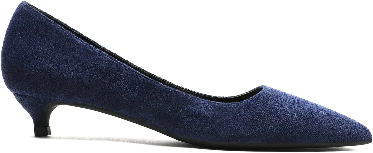 MOOMMO Low Kitten Heel Pumps for Women Pointed Toe Satin Dress Shoes Slip On 1 Inch Low Heel Work Pumps Comfy Basic Casual Office Evening Party Bridal Pump Shoes 4-13 M US