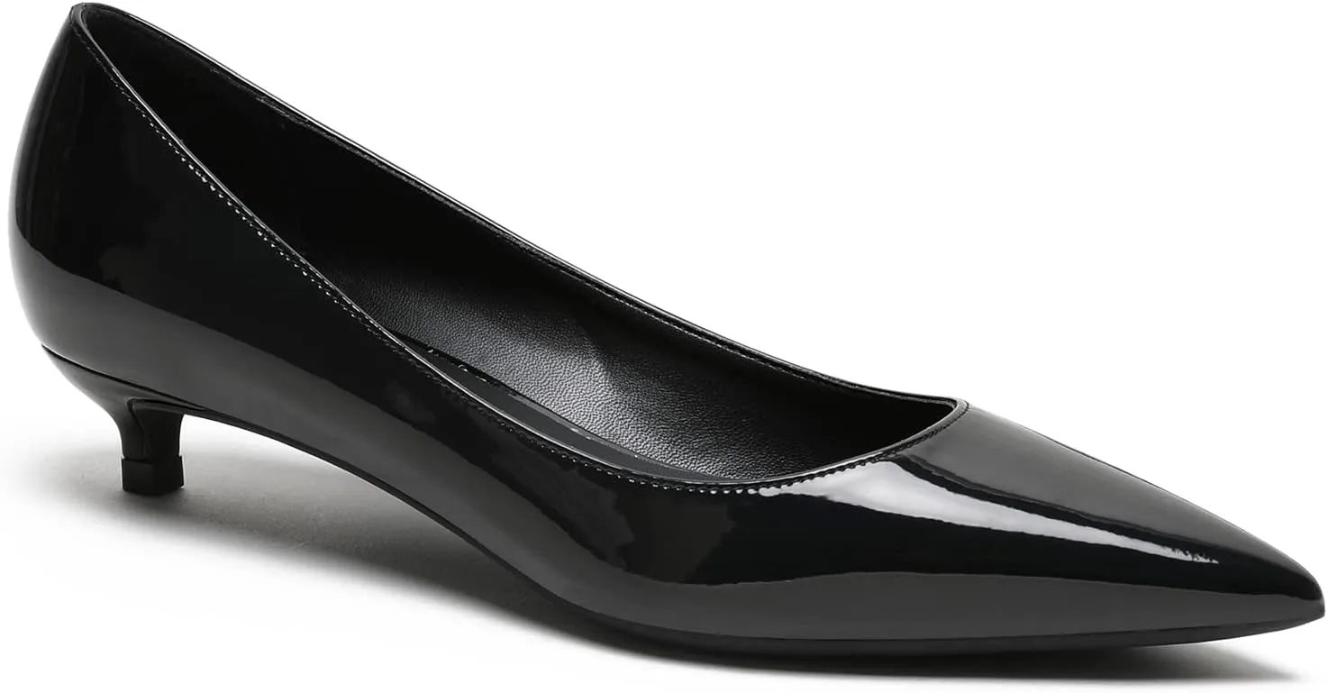 MOOMMO Low Kitten Heel Pumps for Women Pointed Toe Satin Dress Shoes Slip On 1 Inch Low Heel Work Pumps Comfy Basic Casual Office Evening Party Bridal Pump Shoes 4-13 M US