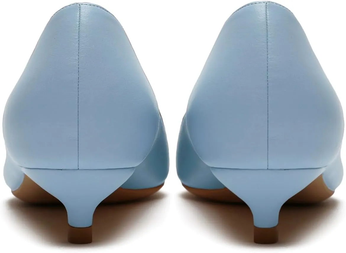 MOOMMO Low Kitten Heel Pumps for Women Pointed Toe Satin Dress Shoes Slip On 1 Inch Low Heel Work Pumps Comfy Basic Casual Office Evening Party Bridal Pump Shoes 4-13 M US