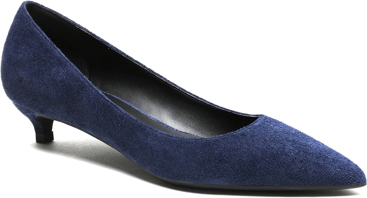 MOOMMO Low Kitten Heel Pumps for Women Pointed Toe Satin Dress Shoes Slip On 1 Inch Low Heel Work Pumps Comfy Basic Casual Office Evening Party Bridal Pump Shoes 4-13 M US