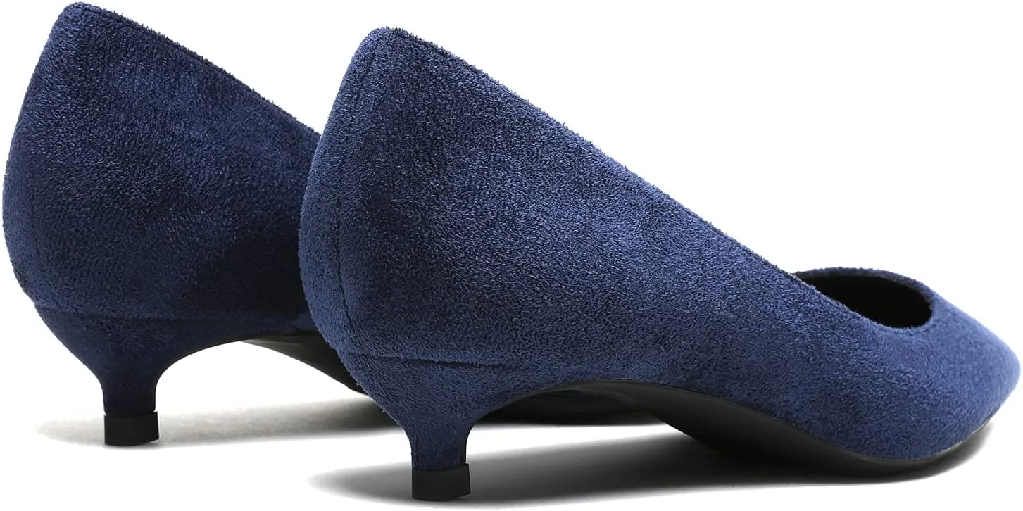 MOOMMO Low Kitten Heel Pumps for Women Pointed Toe Satin Dress Shoes Slip On 1 Inch Low Heel Work Pumps Comfy Basic Casual Office Evening Party Bridal Pump Shoes 4-13 M US