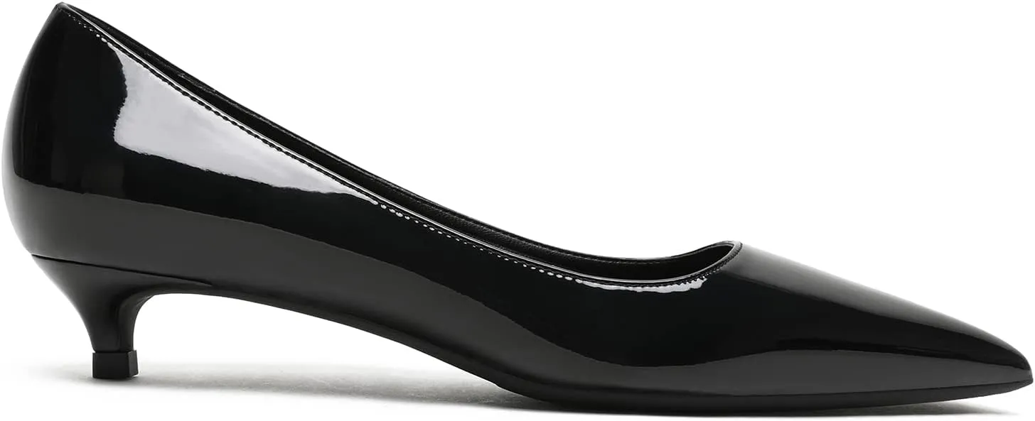 MOOMMO Low Kitten Heel Pumps for Women Pointed Toe Satin Dress Shoes Slip On 1 Inch Low Heel Work Pumps Comfy Basic Casual Office Evening Party Bridal Pump Shoes 4-13 M US