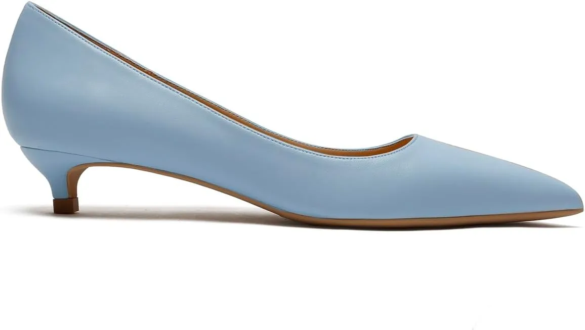 MOOMMO Low Kitten Heel Pumps for Women Pointed Toe Satin Dress Shoes Slip On 1 Inch Low Heel Work Pumps Comfy Basic Casual Office Evening Party Bridal Pump Shoes 4-13 M US