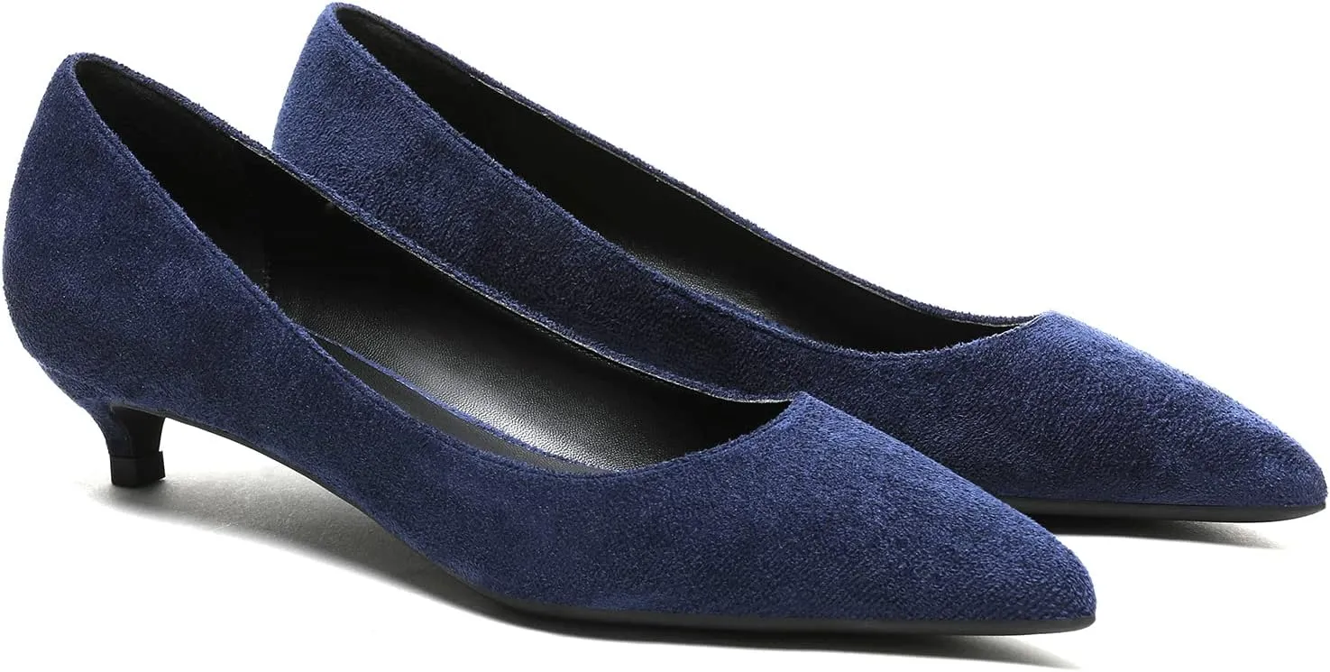 MOOMMO Low Kitten Heel Pumps for Women Pointed Toe Satin Dress Shoes Slip On 1 Inch Low Heel Work Pumps Comfy Basic Casual Office Evening Party Bridal Pump Shoes 4-13 M US