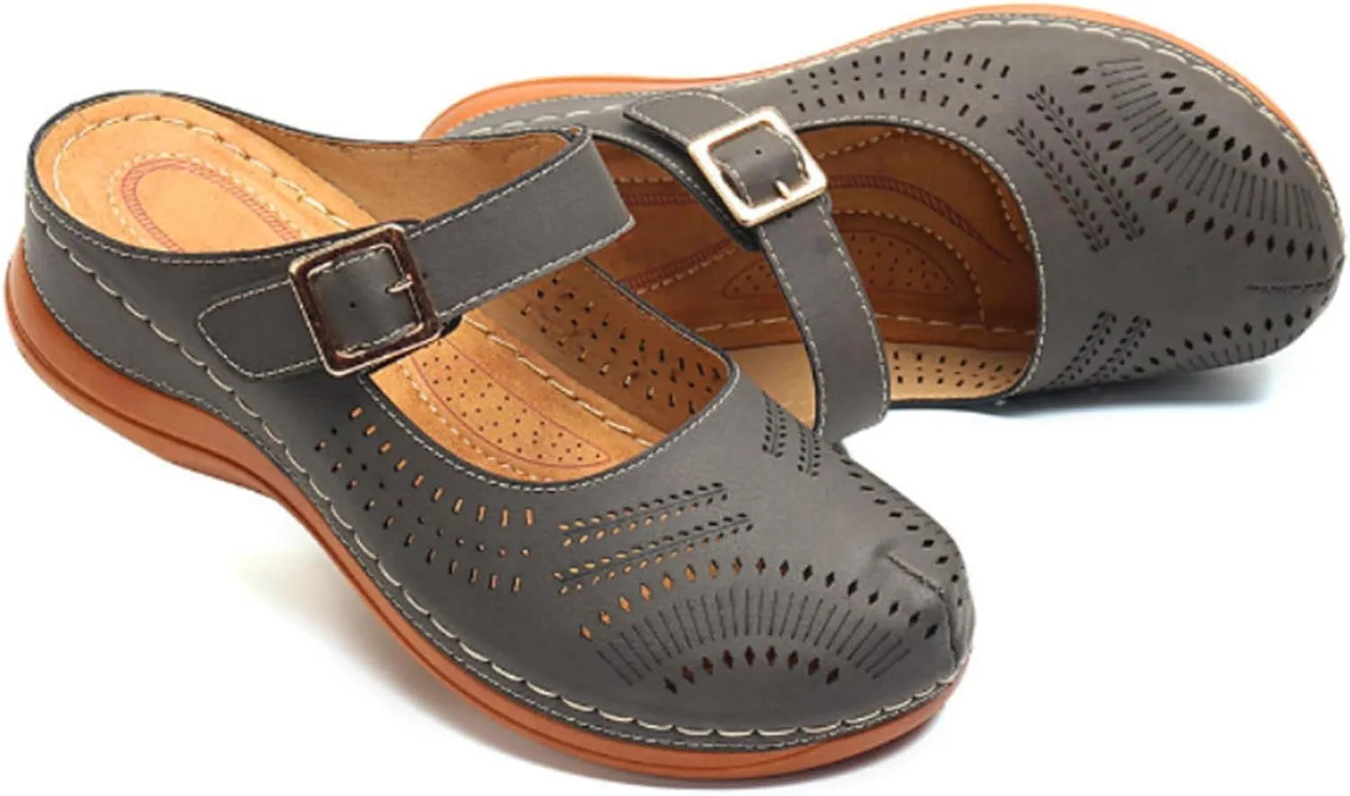 Mules for Women 2025 Arch Support Wedge Sandals Hollow Out Adjustable Closed Toe Low Wedge Outdoor Slip On Walking Shoes