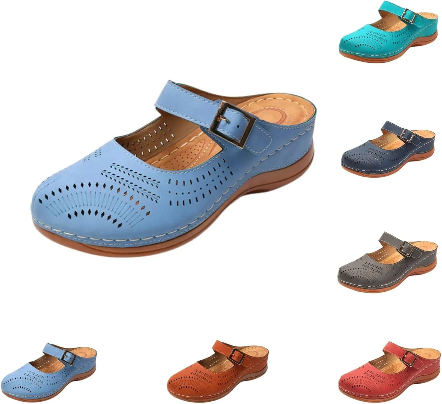 Mules for Women 2025 Arch Support Wedge Sandals Hollow Out Adjustable Closed Toe Low Wedge Outdoor Slip On Walking Shoes