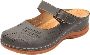 Mules for Women 2025 Arch Support Wedge Sandals Hollow Out Adjustable Closed Toe Low Wedge Outdoor Slip On Walking Shoes