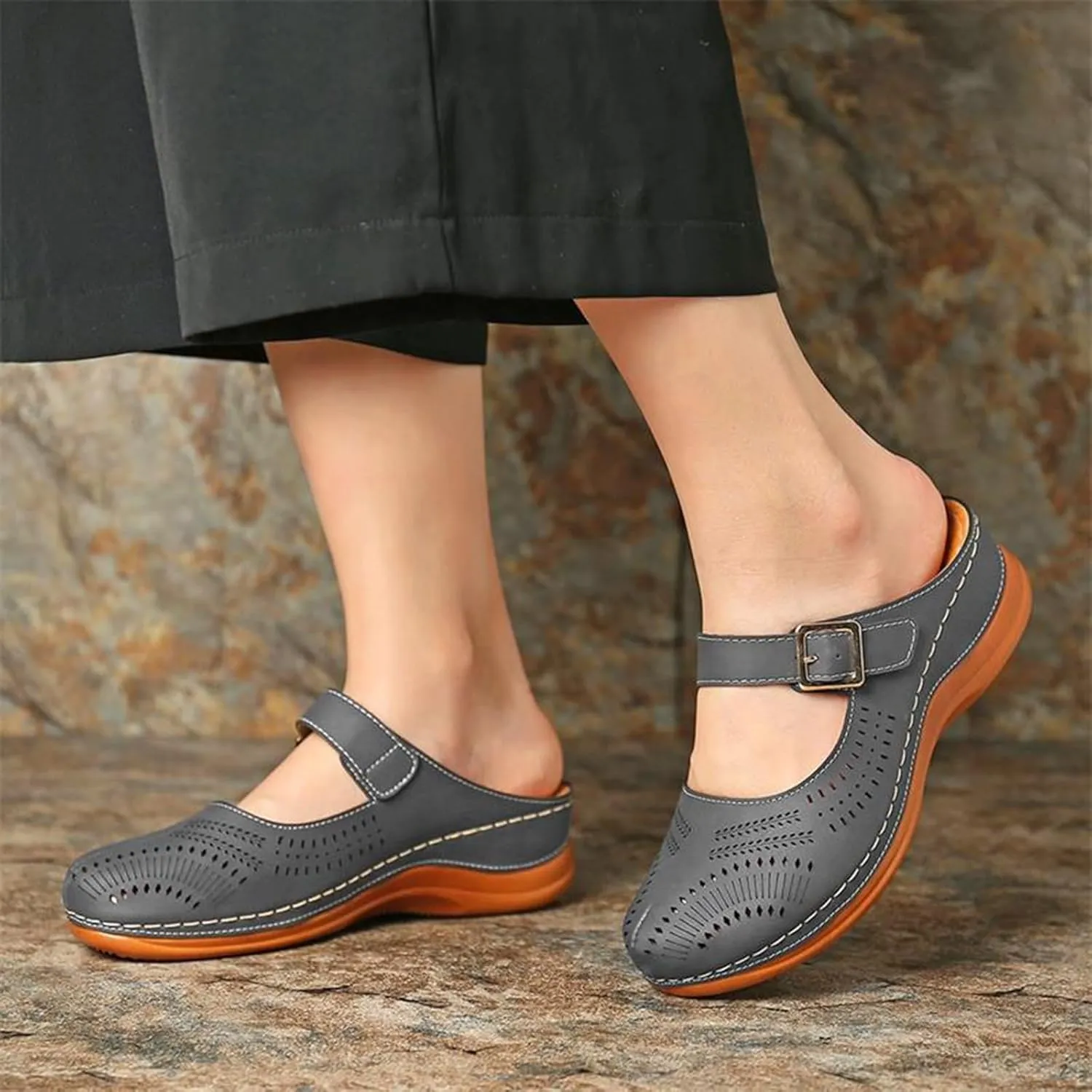 Mules for Women 2025 Arch Support Wedge Sandals Hollow Out Adjustable Closed Toe Low Wedge Outdoor Slip On Walking Shoes