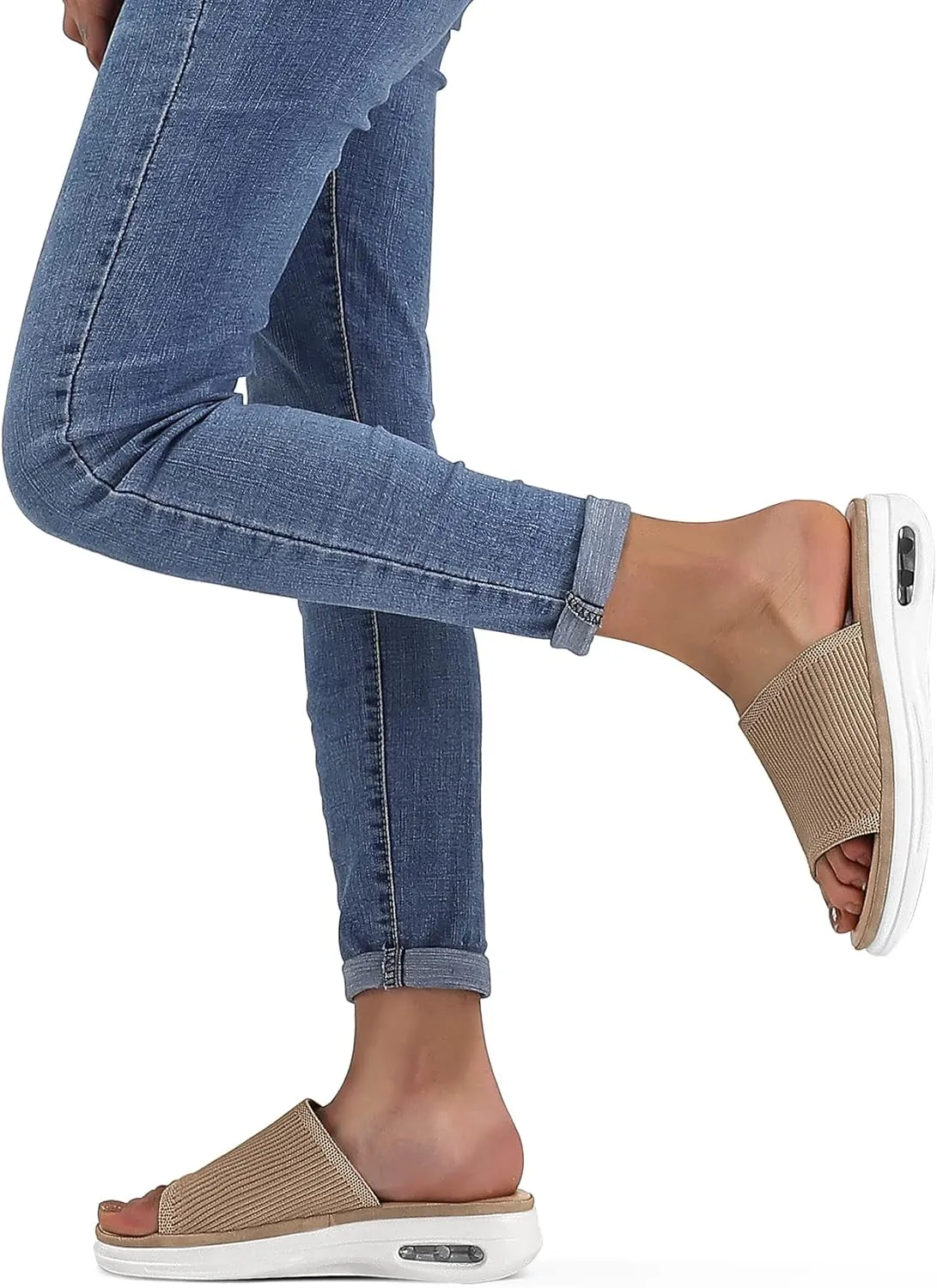 mysoft Women's Comfortable Slide Sandals Air Cushion Knit Slip On Wedge Lightweight Walking Sandals Platform Summer Shoes