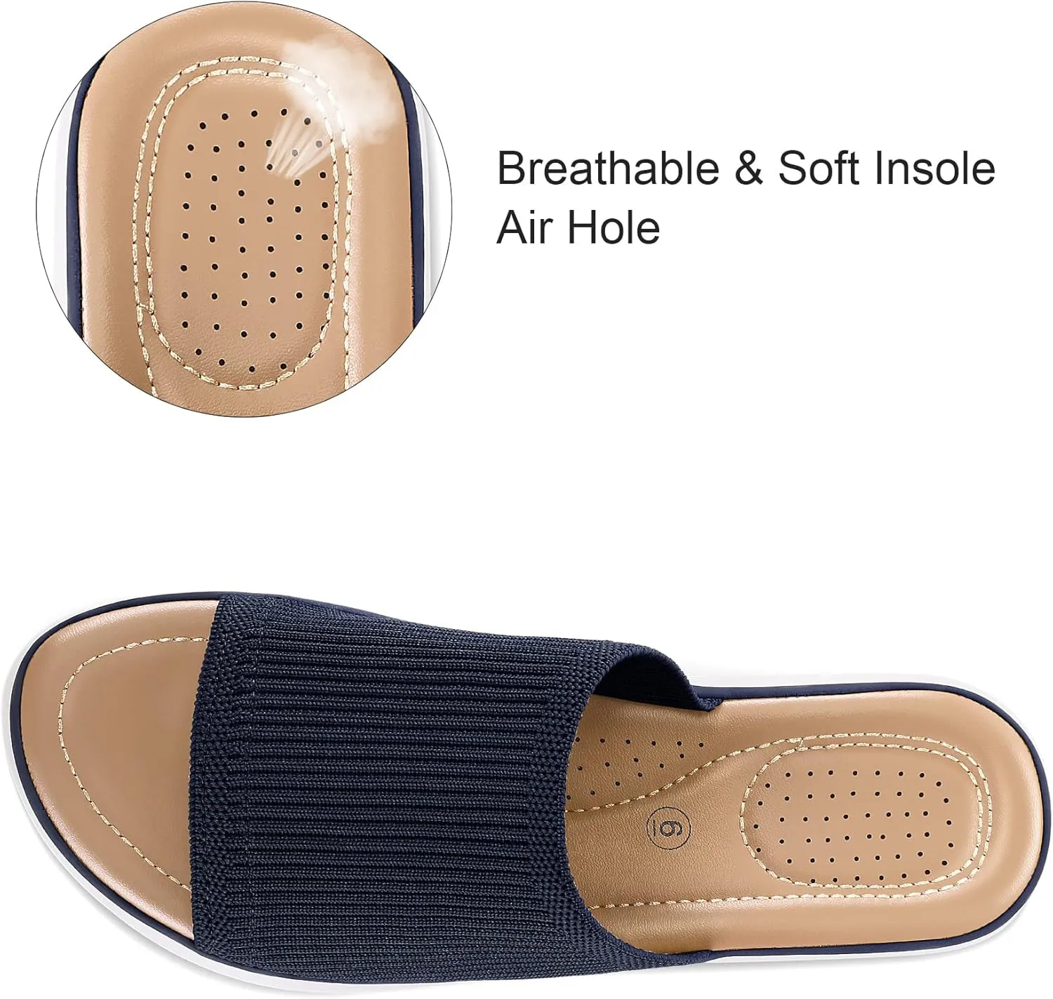 mysoft Women's Comfortable Slide Sandals Air Cushion Knit Slip On Wedge Lightweight Walking Sandals Platform Summer Shoes