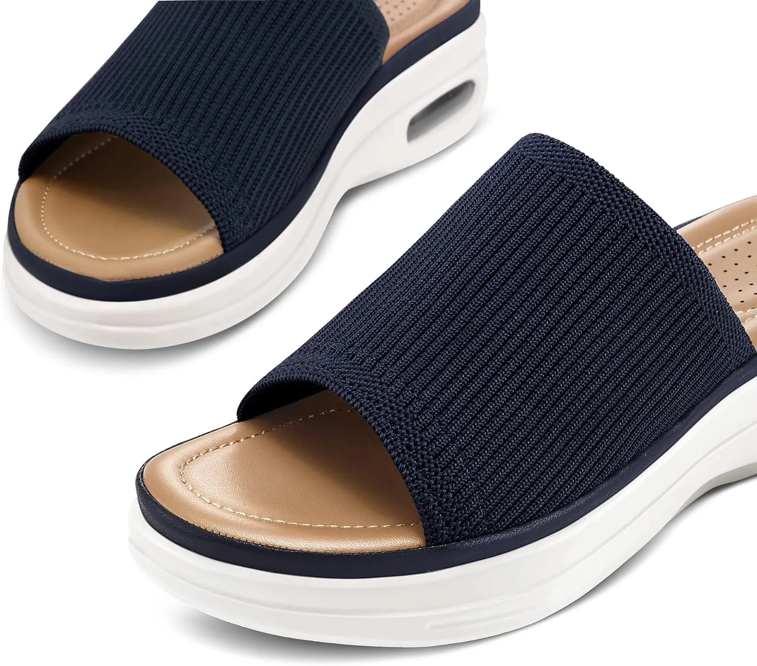 mysoft Women's Comfortable Slide Sandals Air Cushion Knit Slip On Wedge Lightweight Walking Sandals Platform Summer Shoes