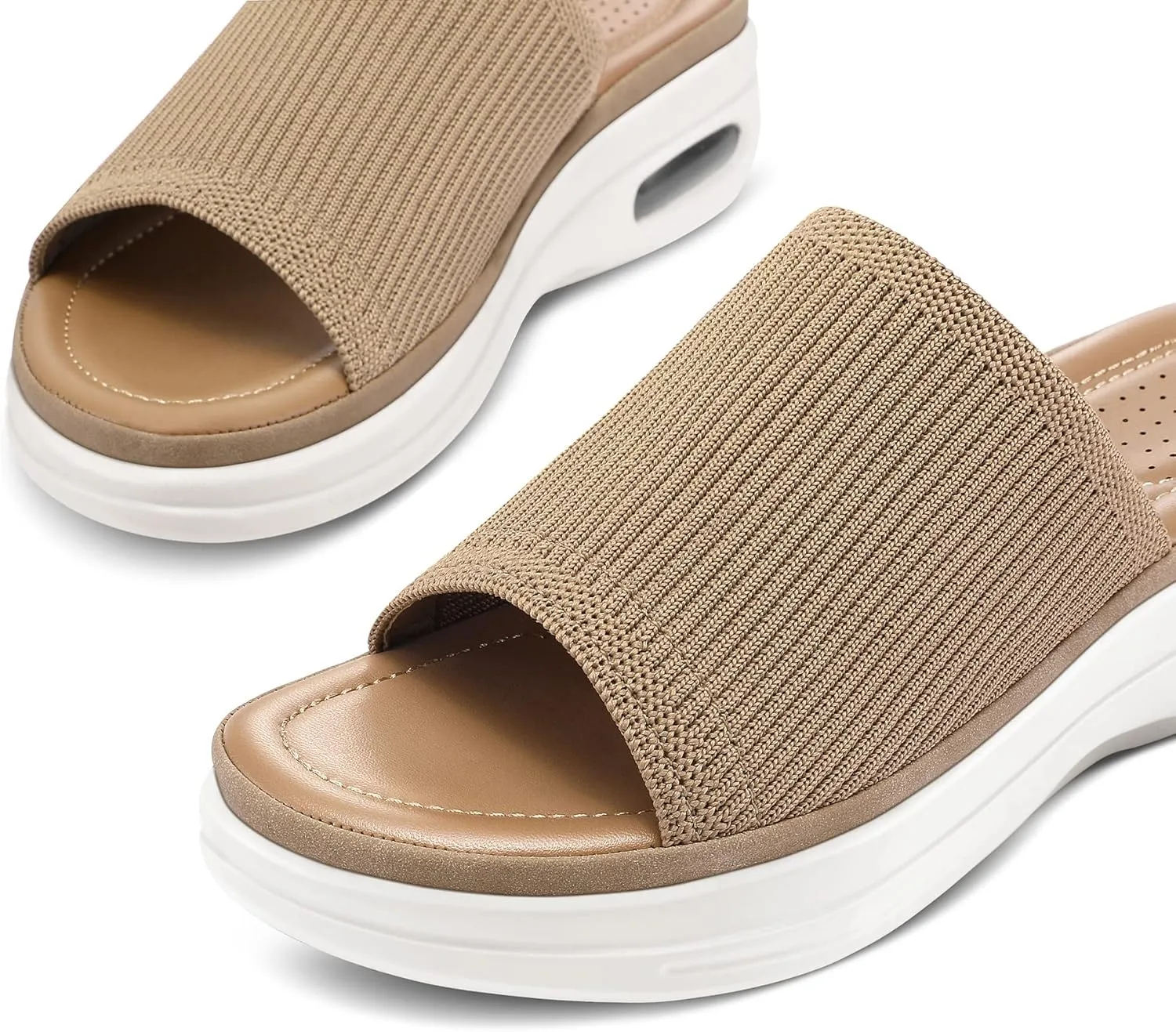 mysoft Women's Comfortable Slide Sandals Air Cushion Knit Slip On Wedge Lightweight Walking Sandals Platform Summer Shoes
