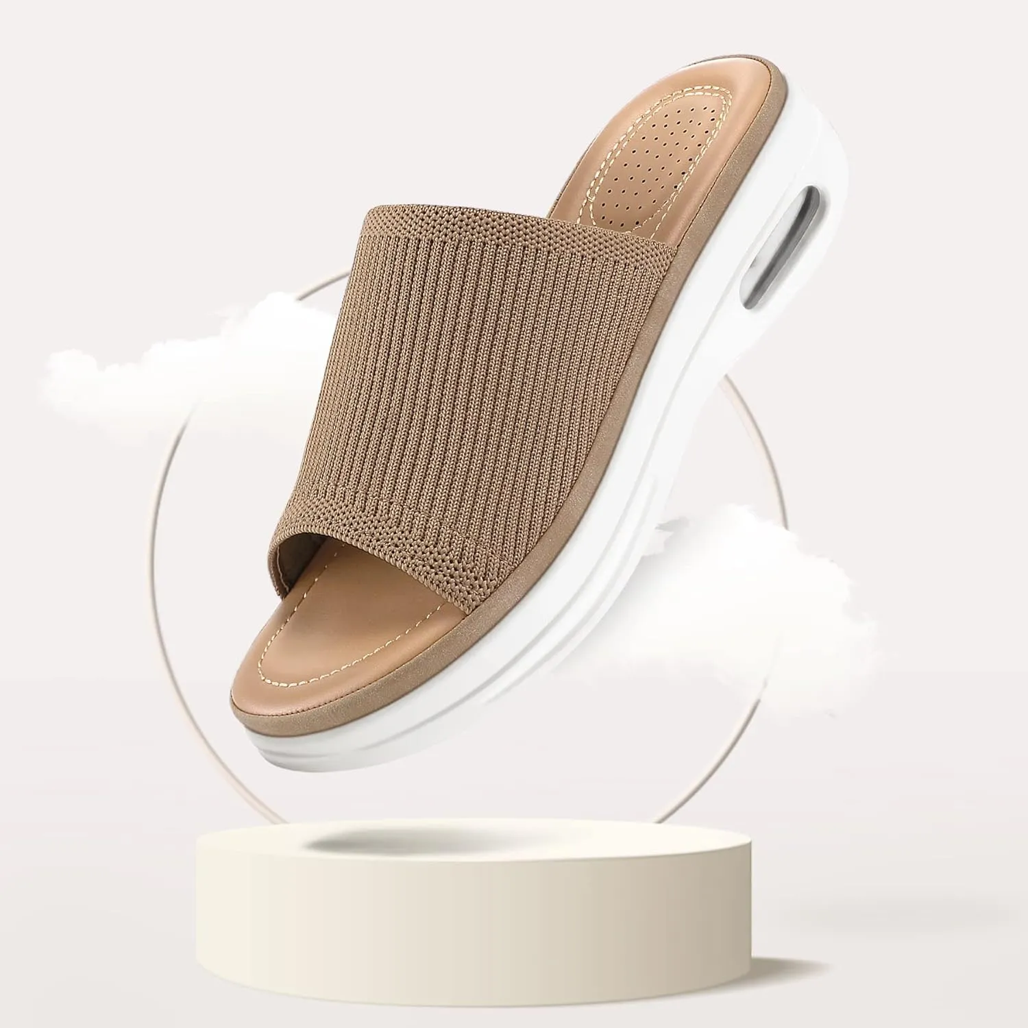 mysoft Women's Comfortable Slide Sandals Air Cushion Knit Slip On Wedge Lightweight Walking Sandals Platform Summer Shoes