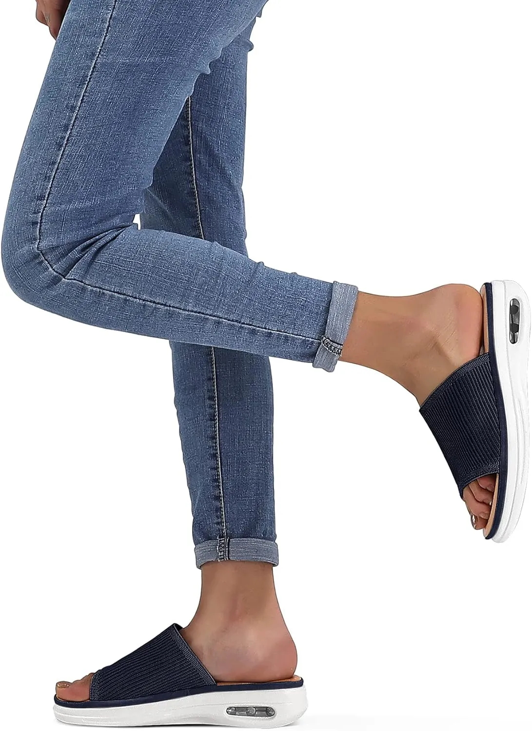 mysoft Women's Comfortable Slide Sandals Air Cushion Knit Slip On Wedge Lightweight Walking Sandals Platform Summer Shoes