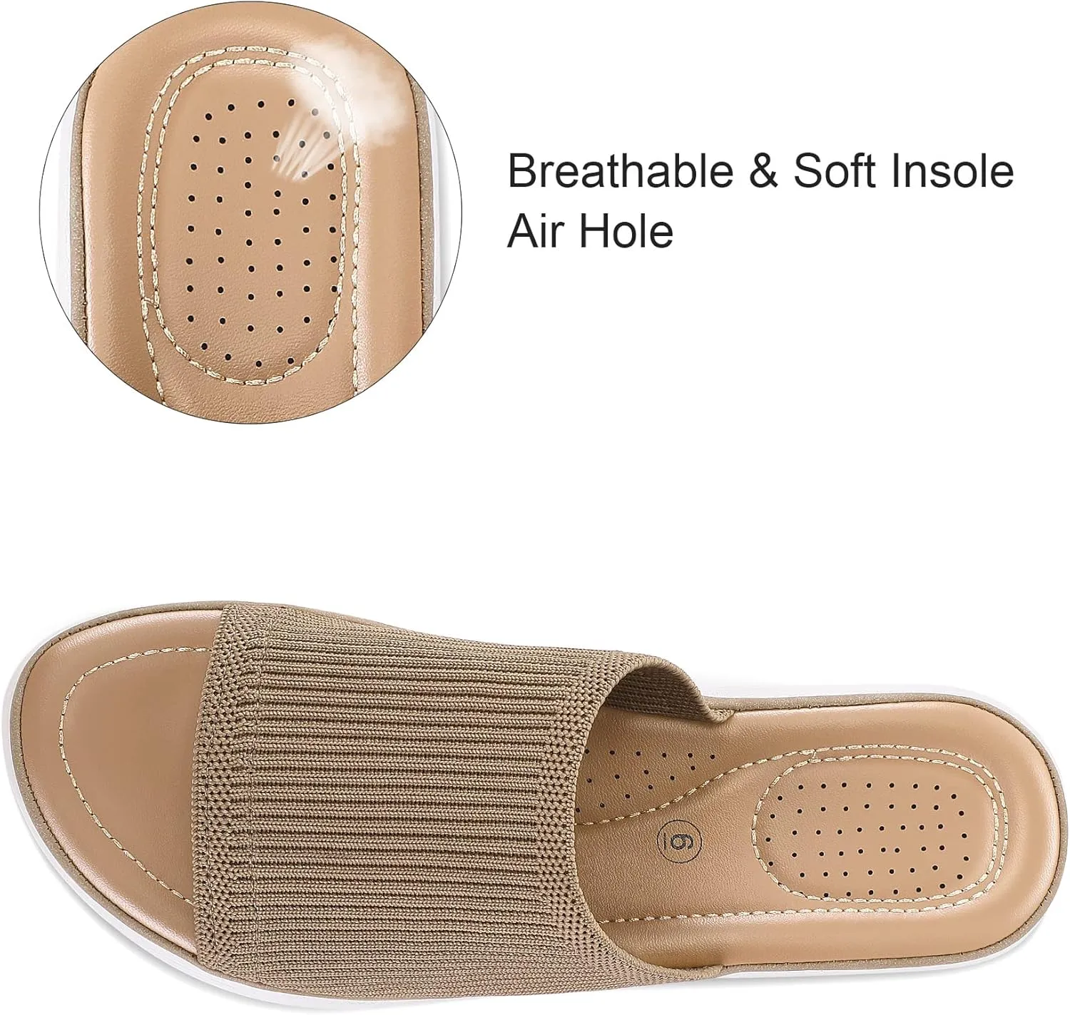 mysoft Women's Comfortable Slide Sandals Air Cushion Knit Slip On Wedge Lightweight Walking Sandals Platform Summer Shoes