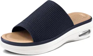 mysoft Women's Comfortable Slide Sandals Air Cushion Knit Slip On Wedge Lightweight Walking Sandals Platform Summer Shoes