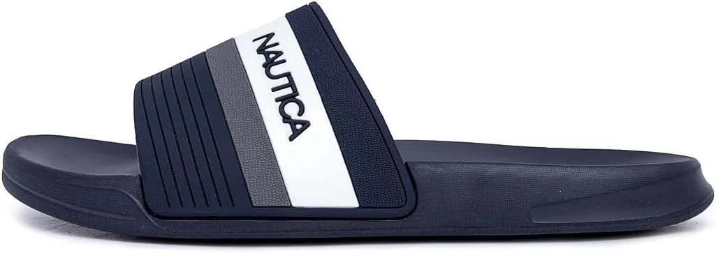 Nautica Men's Open Toe Slide Sandals - Comfortable Indoor & Outdoor Shower Slippers