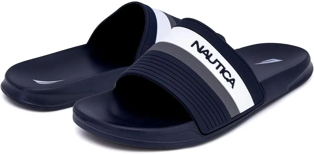 Nautica Men's Open Toe Slide Sandals - Comfortable Indoor & Outdoor Shower Slippers