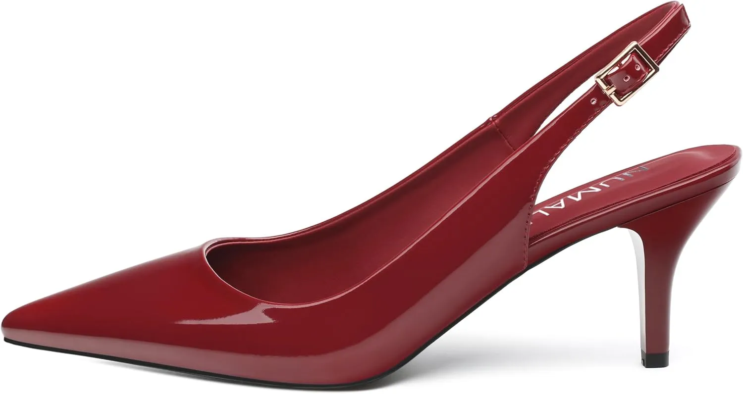 NUMALEO Slingback Heels for Women Pointed Close Toe Kitten Heels Patent Pumps Dress Party Comfy Stiletto 2.5 Inch Dress Shoes