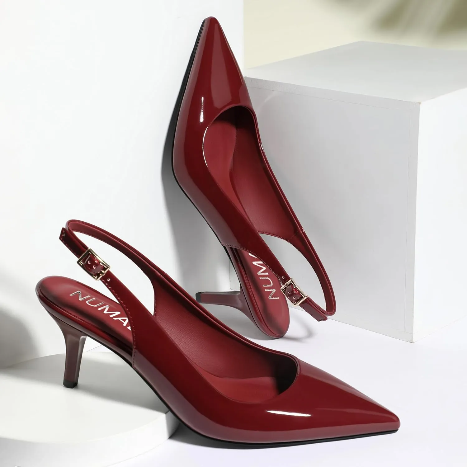 NUMALEO Slingback Heels for Women Pointed Close Toe Kitten Heels Patent Pumps Dress Party Comfy Stiletto 2.5 Inch Dress Shoes