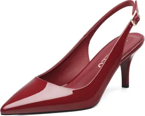 NUMALEO Slingback Heels for Women Pointed Close Toe Kitten Heels Patent Pumps Dress Party Comfy Stiletto 2.5 Inch Dress Shoes