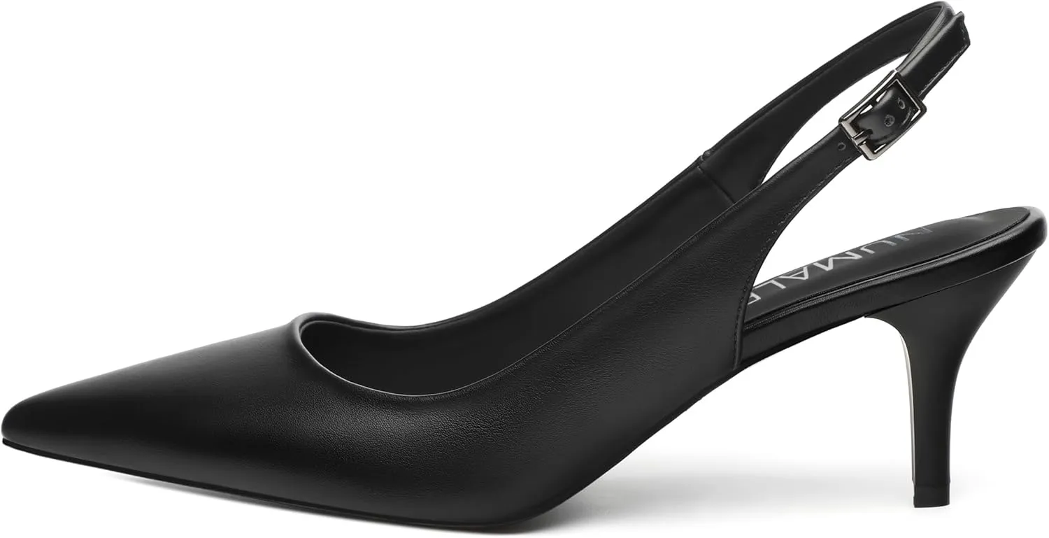 NUMALEO Slingback Heels for Women Pointed Close Toe Kitten Heels Patent Pumps Dress Party Comfy Stiletto 2.5 Inch Dress Shoes