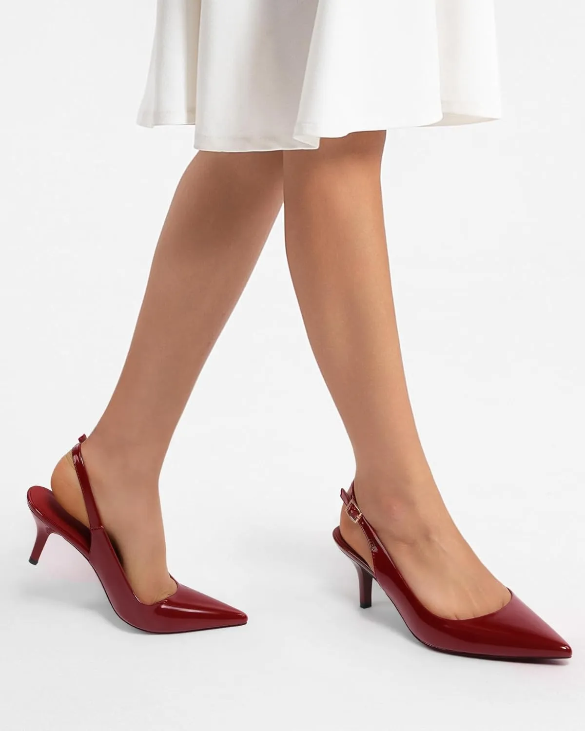 NUMALEO Slingback Heels for Women Pointed Close Toe Kitten Heels Patent Pumps Dress Party Comfy Stiletto 2.5 Inch Dress Shoes