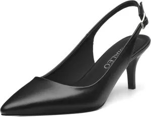 NUMALEO Slingback Heels for Women Pointed Close Toe Kitten Heels Patent Pumps Dress Party Comfy Stiletto 2.5 Inch Dress Shoes