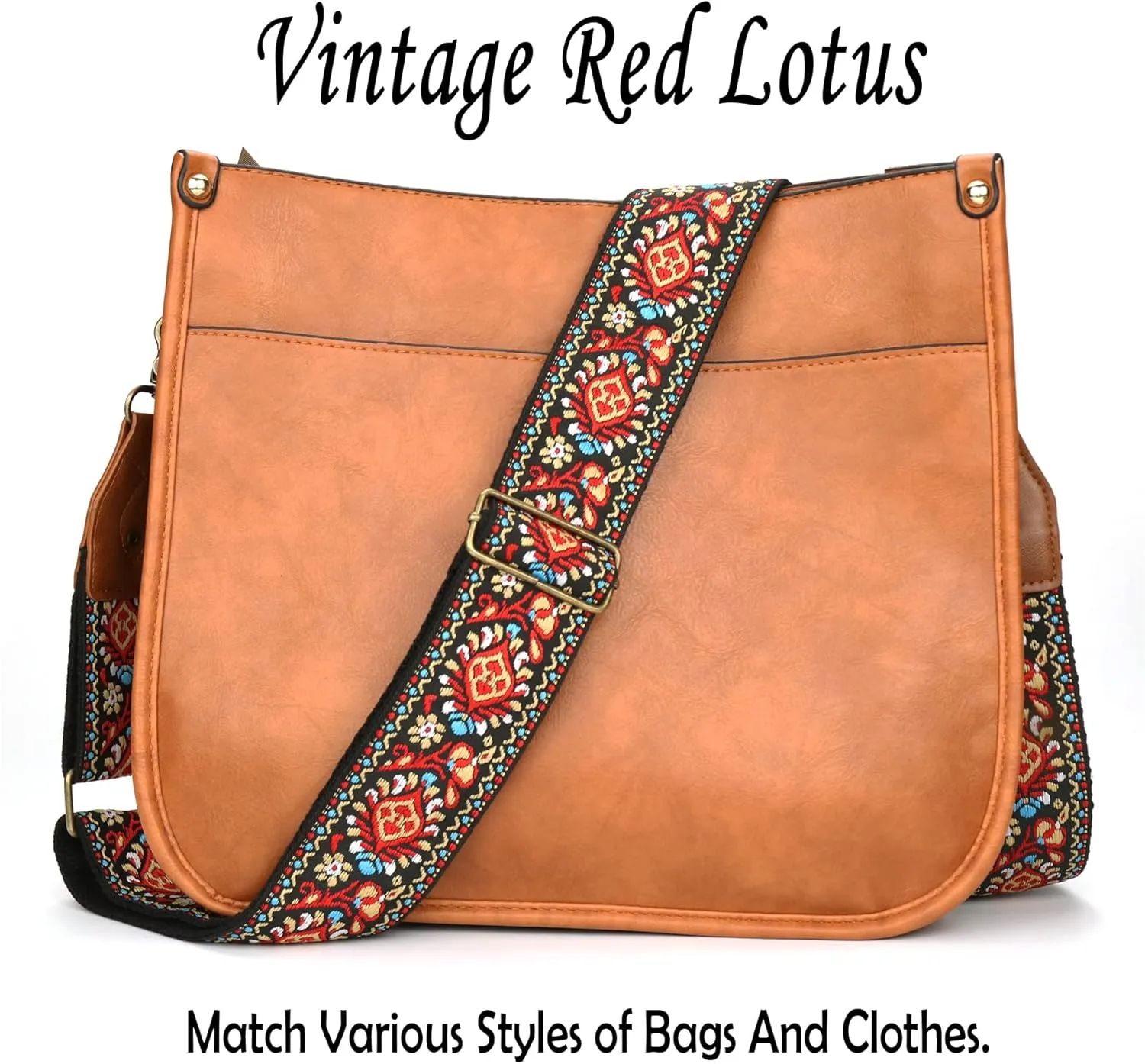 OllarKt Purse Strap 2" Wide Purse Straps Replacement Crossbody Adjustable Leather Bag Strap with Vintage Jacquard