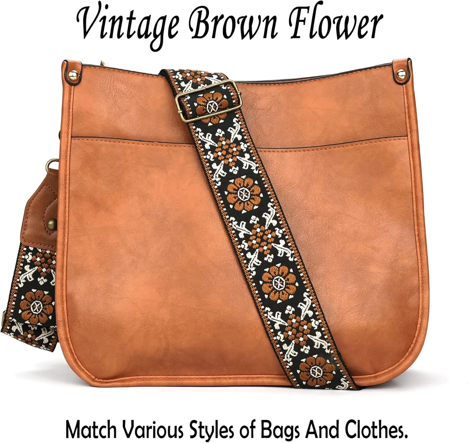 OllarKt Purse Strap 2" Wide Purse Straps Replacement Crossbody Adjustable Leather Bag Strap with Vintage Jacquard