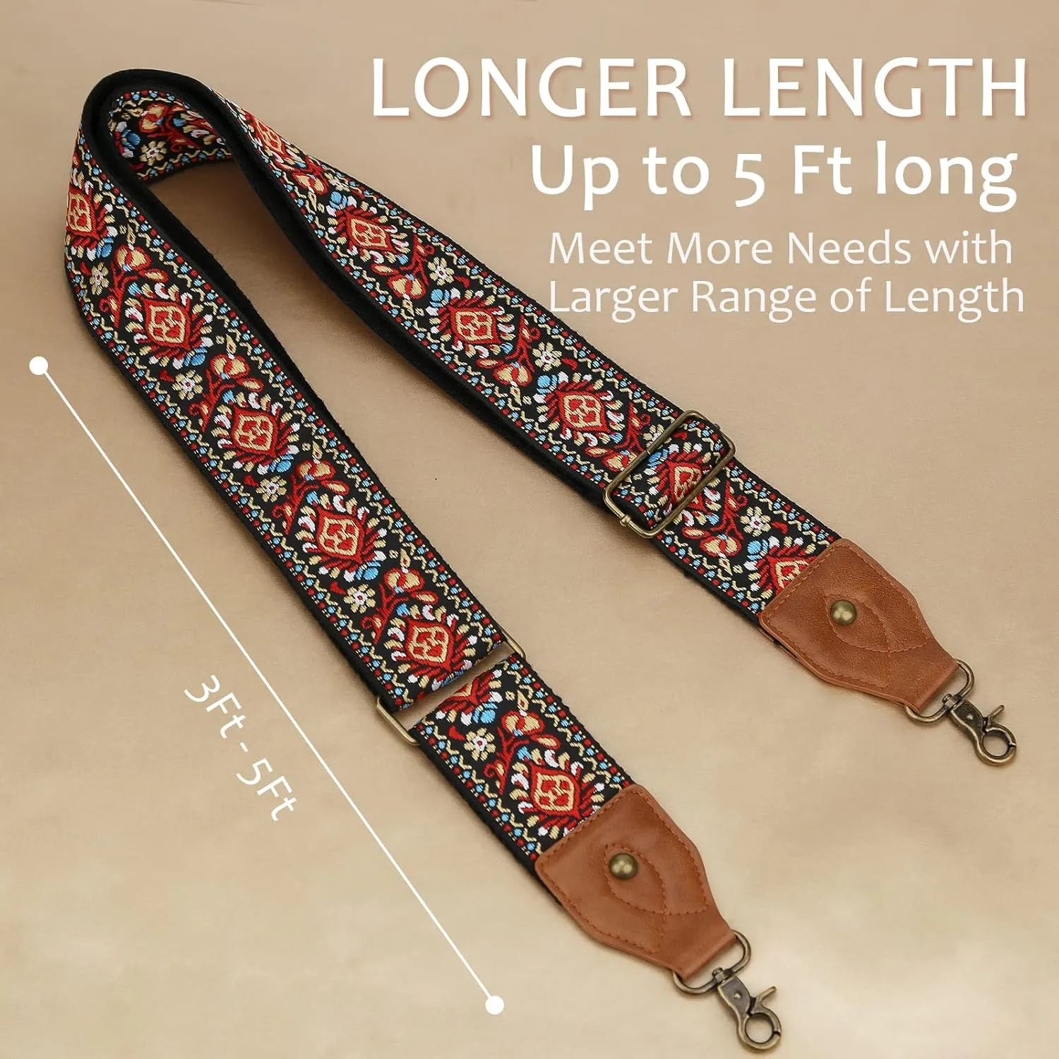 OllarKt Purse Strap 2" Wide Purse Straps Replacement Crossbody Adjustable Leather Bag Strap with Vintage Jacquard