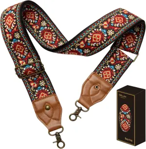 OllarKt Purse Strap 2" Wide Purse Straps Replacement Crossbody Adjustable Leather Bag Strap with Vintage Jacquard