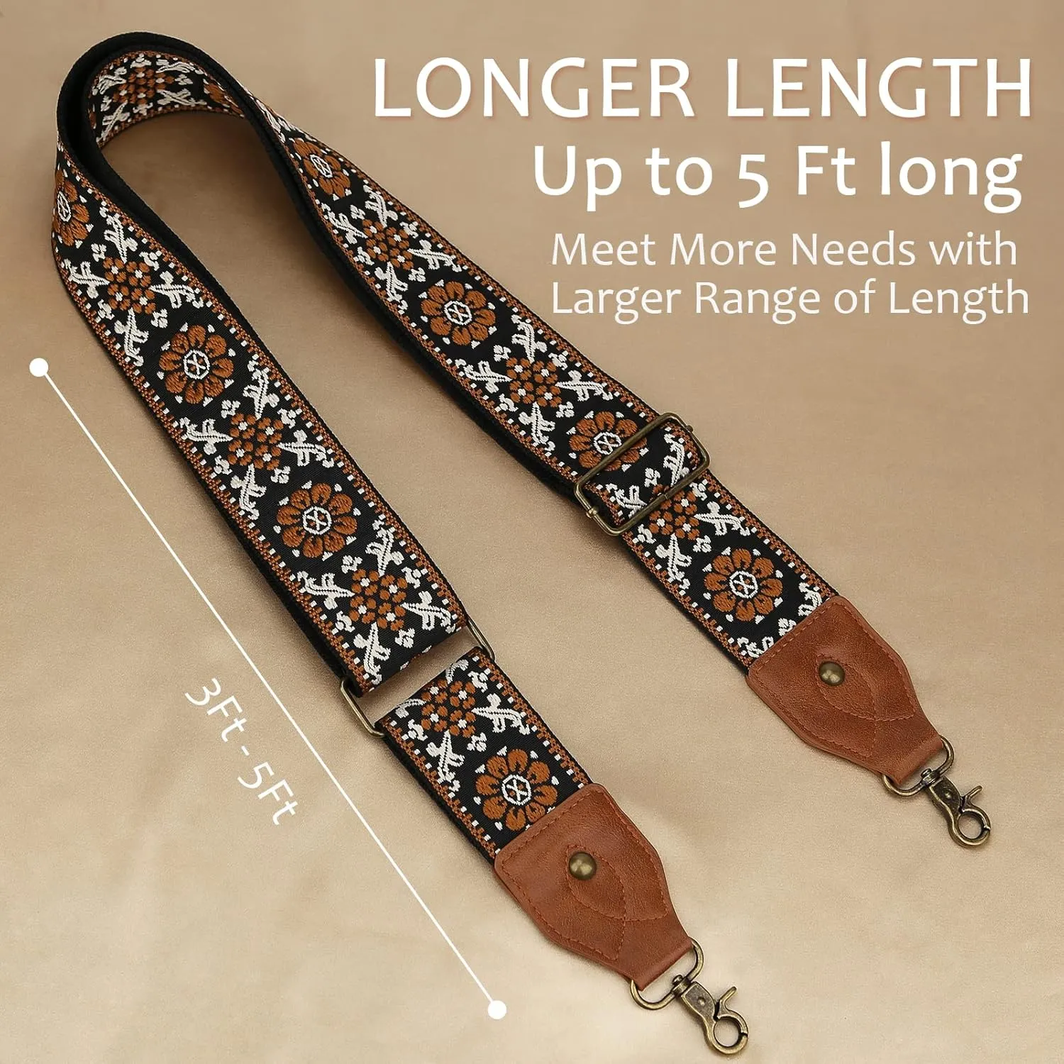 OllarKt Purse Strap 2" Wide Purse Straps Replacement Crossbody Adjustable Leather Bag Strap with Vintage Jacquard